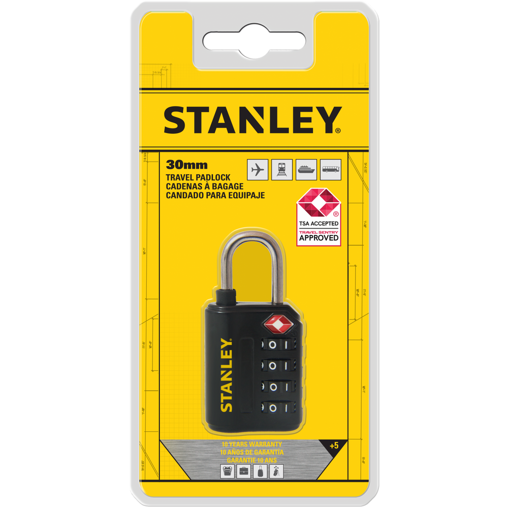Stanley S742-057 Cadenas 30 mm TSA noir avec serrure à