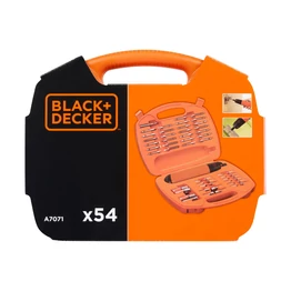 Black+Decker 54 részes alkáli elemes csavarozó és tartozék készlet műanyag tárolódobozban. (A7071)