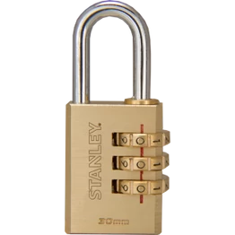 Stanley Számzáras sárgaréz lakat, 3 számjegyű kombináció, 30mm (S742-051)