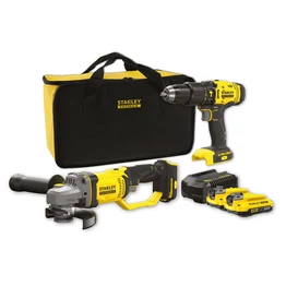 Stanley FatMax V20 Ütvefúró + sarokcsiszoló készlet szövettáskában (SFMCK471D2S)