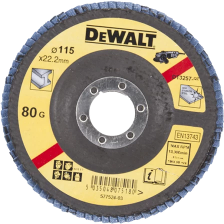 DeWalt Lamellás csiszolókorong Ø115mm x 22.2 x 80G mélyített (DT3257)