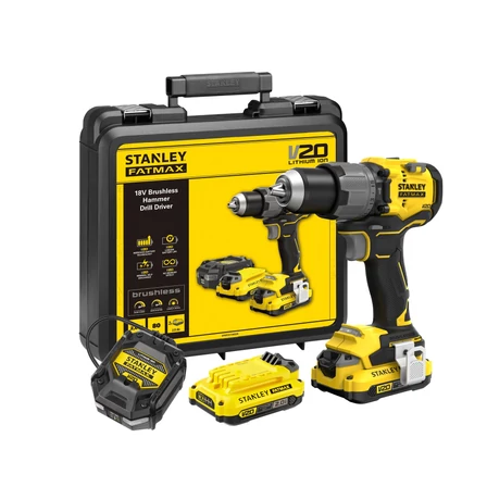 Stanley V20 Kefe-nélküli Ütvefúró-csavarozó + 2db 2.0Ah akku + koffer (SFMCD726D2K)