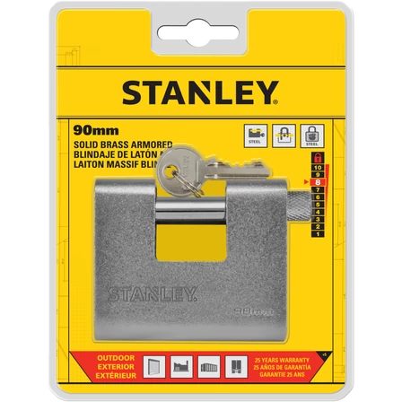 Stanley Páncélozott tömör sárgaréz lakat 90mm (S742-024)