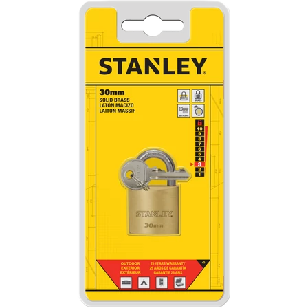 Stanley Sárgaréz lakat, normál kengyellel 30mm (S742-030)