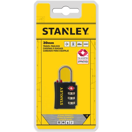 Stanley 3 számjegyű biztonsági TSA lakat fekete 30 mm (S742-054)