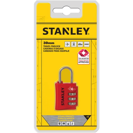 Stanley 3 számjegyű biztonsági TSA lakat piros 30mm (S742-055)