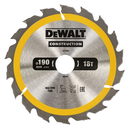 DeWalt Construction Körfűrészlap 190x30mm 18T (DT1943)