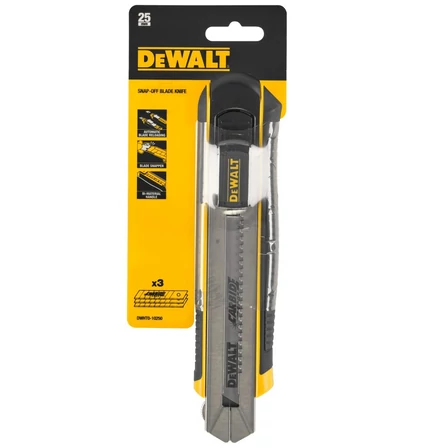 DeWalt Auto-Lock Tördelhető Pengés Kés 25mm + 3db karbid penge (DWHT0-10250)